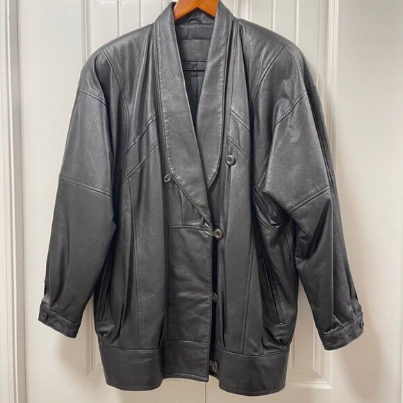 Vintage Rue Royale 1980s Oversized Leather Jacket - Picture 2 of 12